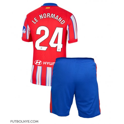 Camiseta Atletico Madrid Robin Le Normand #24 Primera Equipación para niños 2024-25 manga corta (+ pantalones cortos)